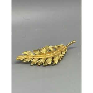 Vintage CORO 1961 Brushed Gold Tone Leaf Brooch 3”